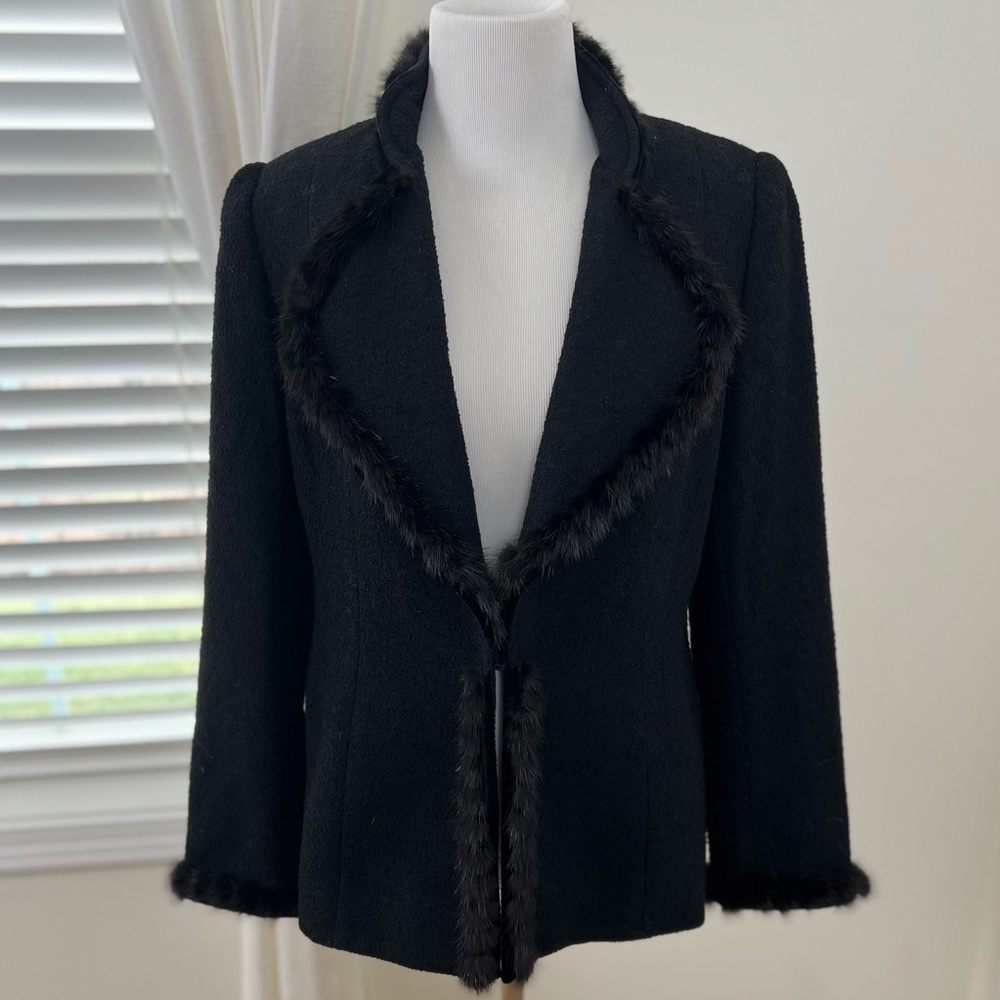 Vintage Mink Fur Trim Zang Toi Skirt & Jacket Set